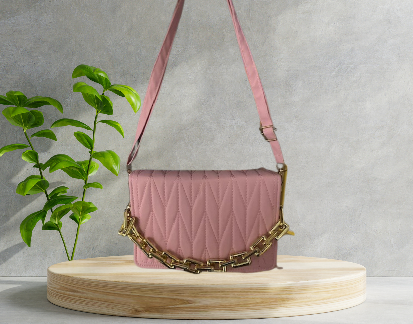 Pink- Gold Chain Strap Bag