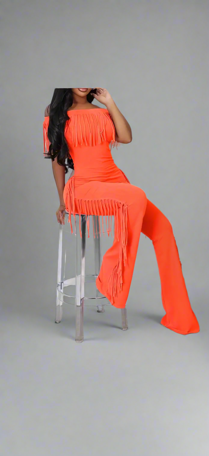 Off The Shoulder Tassel Jumpsuit