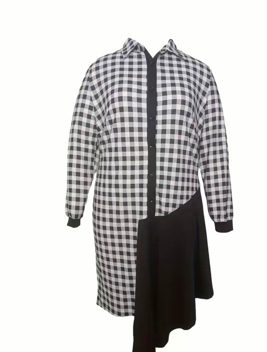 Checkered Button Down Shirt Dress