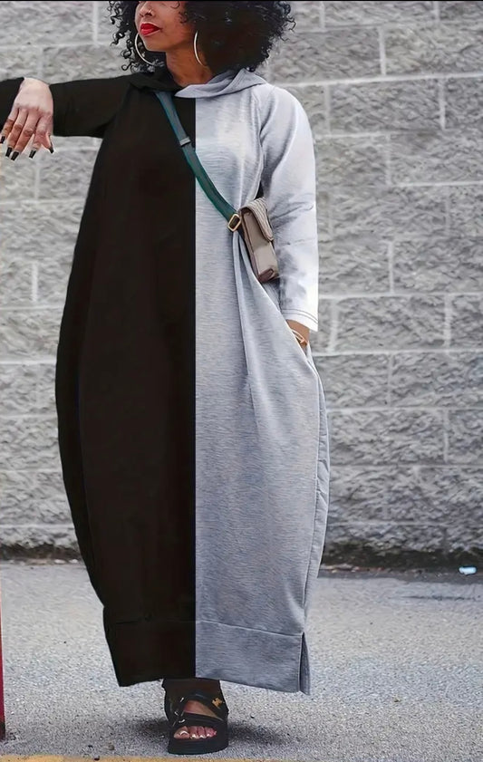 Two Tone Hooded Dress