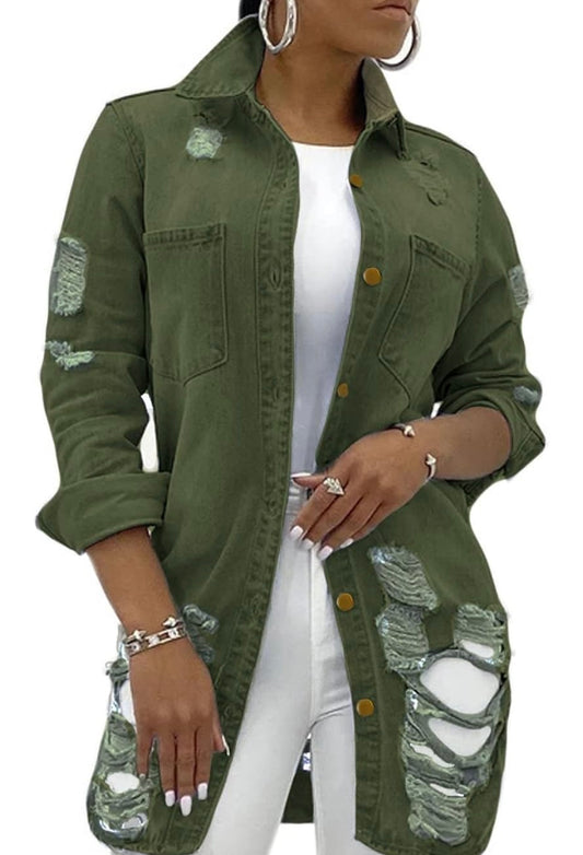 Army Green Ripped Jacket