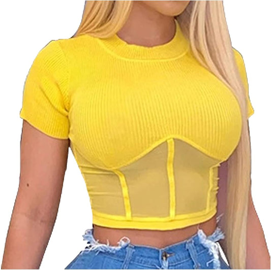 Fitted Half Mesh Crop Top