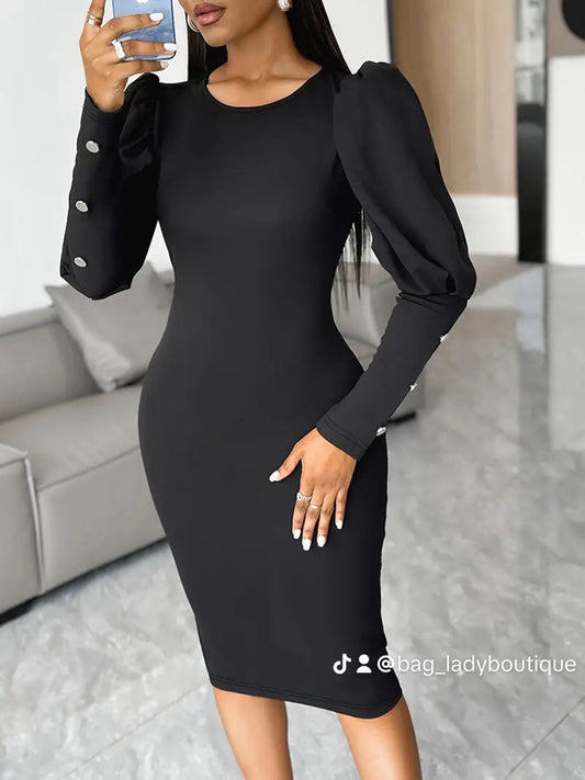 Elegant Bodycon Button Sleeve