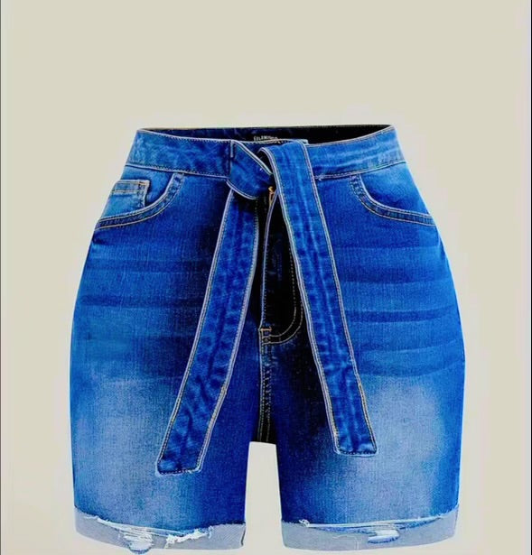 Denim Cutoff Shorts with Straps