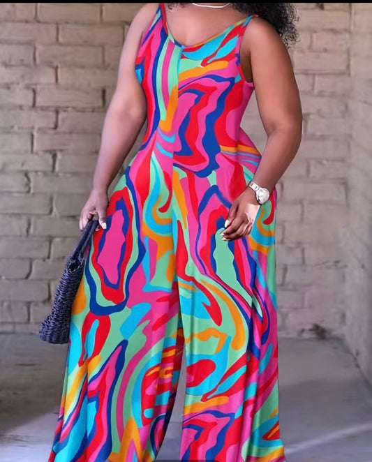 Wideleg Abstract Jumpsuit