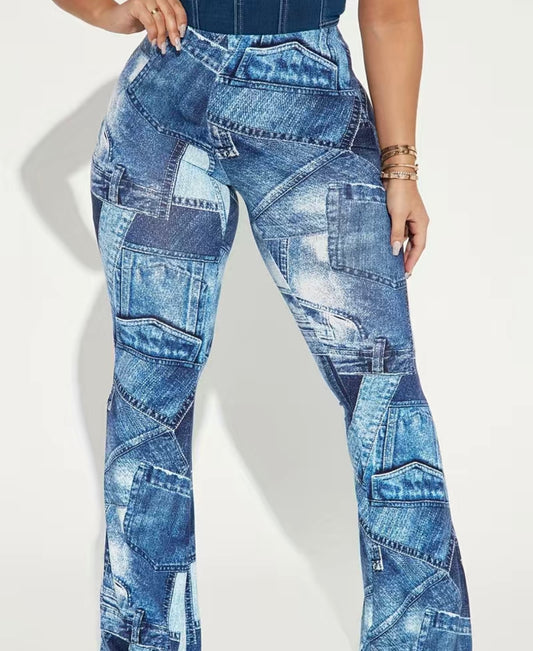 Denim Print Pants