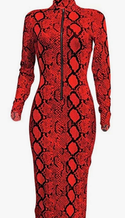 Front Zipper SnakeSkin Dress