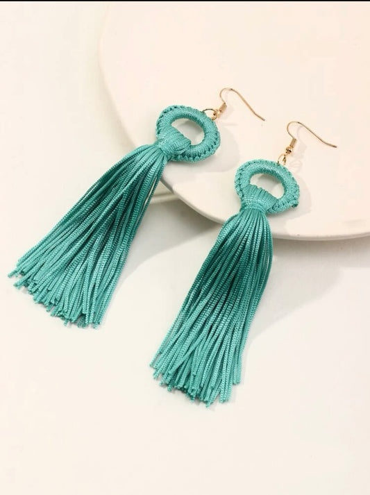 Teal Tassel Earrings